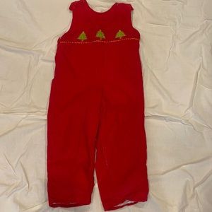 Smocked Christmas overalls.  4t